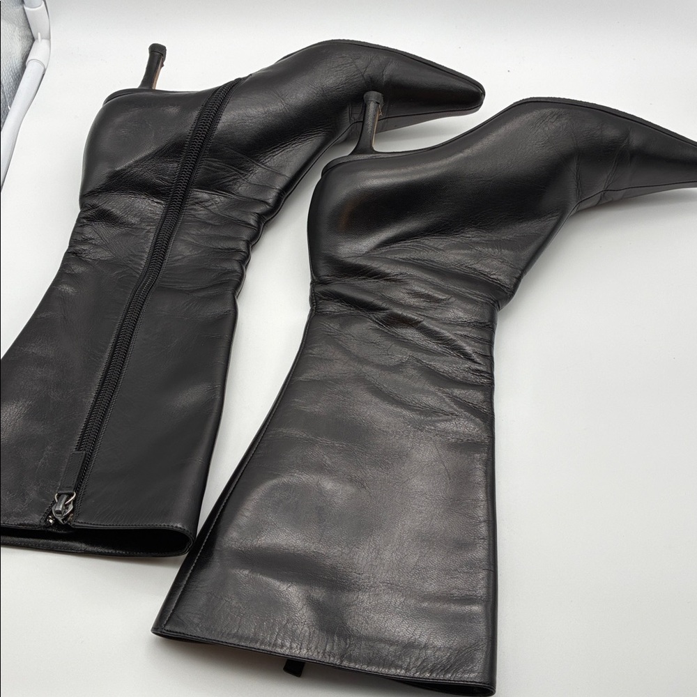 Jimmy choo Black calfskin Leather Women's knee high heel Boots